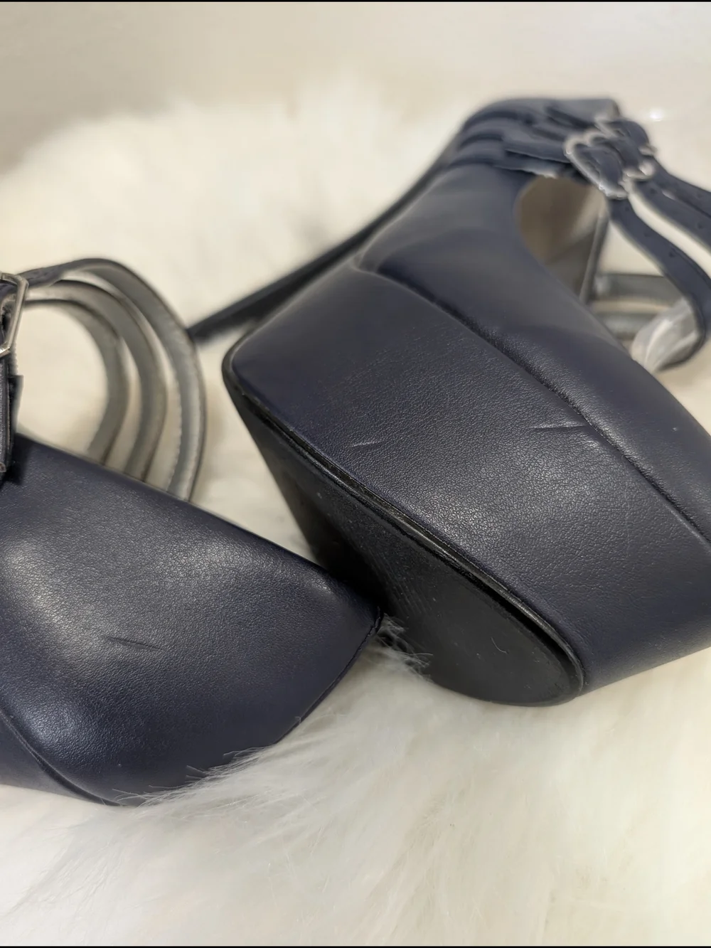 Womens Navy Platform Mary Jane Heels